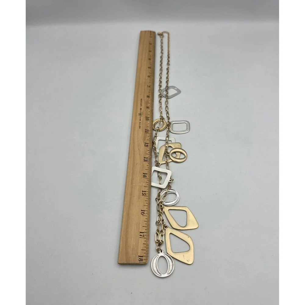 Kenneth Cole Silver & Gold Tone Metal Necklace Geometric Chunky Abstract 18
